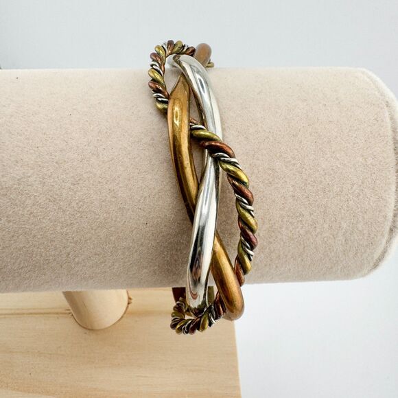 Signed Renee Lepre 925 Copper Brass Cuff Vintage Bracelet Mixed Metal Artisan - Picture 7 of 11